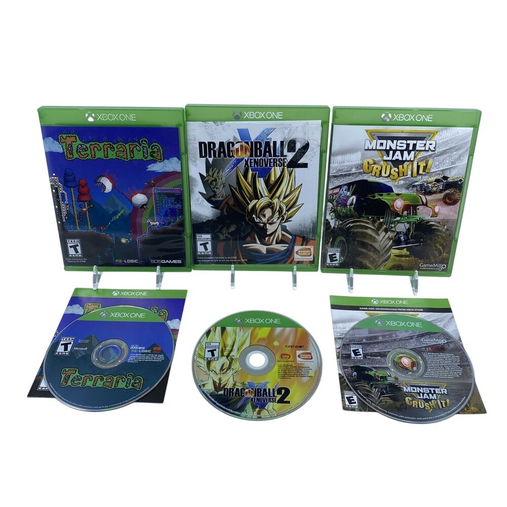 XBox One Lot of 3 Mixed Genre Games (Terraria, Monster Jam, Dragonball)
